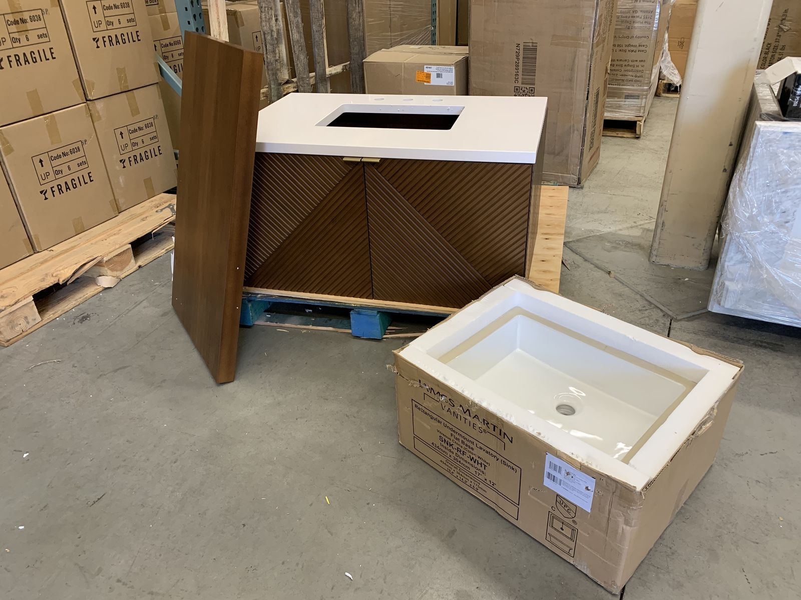 James Martin Vanities Marcello 36.0 in. W x 23.5 in. D x 37.2 in. H Bathroom Vanity in Chestnut with White Zeus Quartz Top