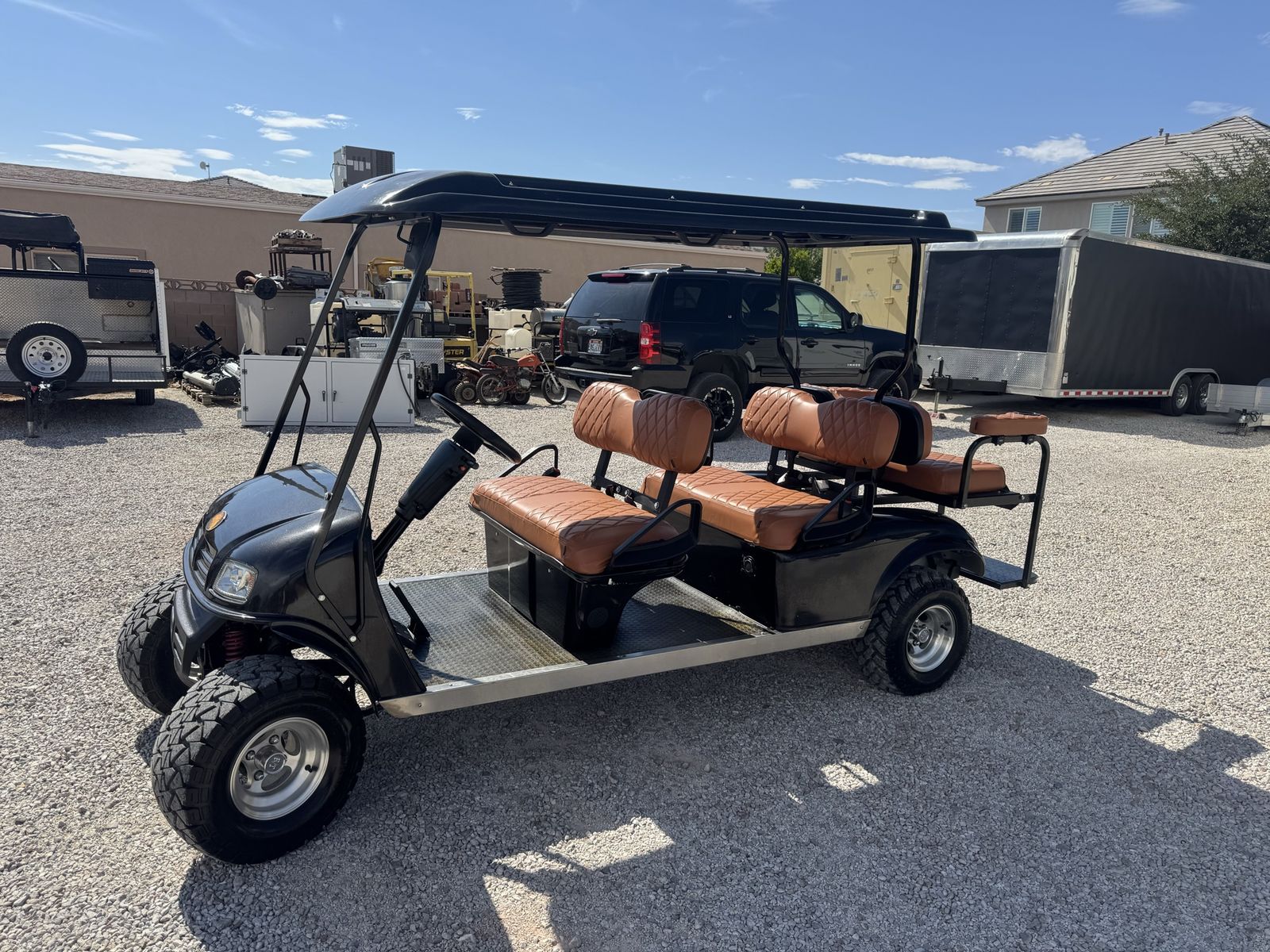 Ruff & Tough Black Golf Cart with Custom Brown Seats - 6-Seater Lithium