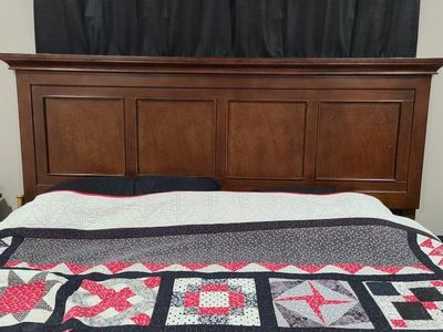 Wooden Panel King Size Headboard - Dark Cherry Finish with matching footboard.