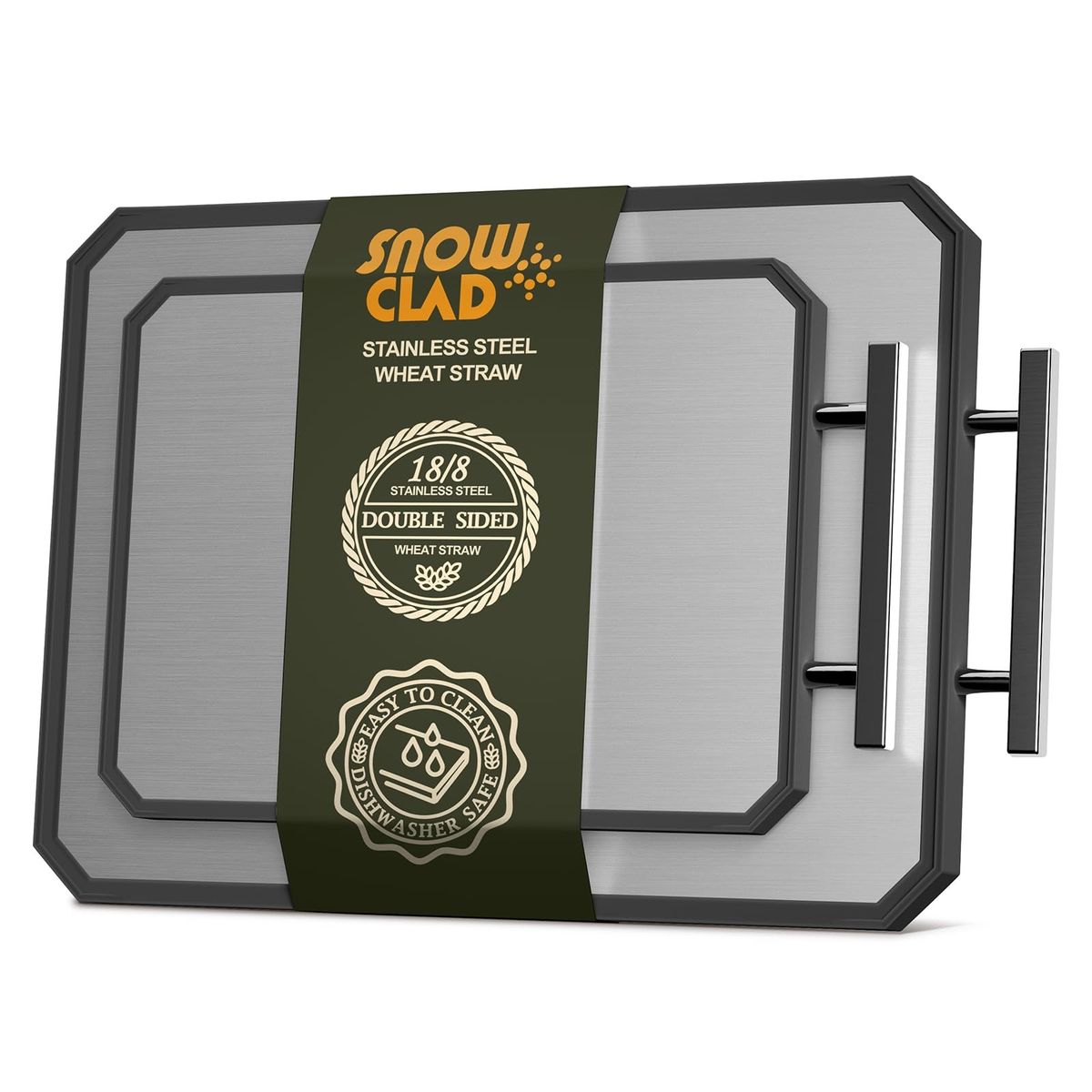 New in package- 2 Pack Set - SNOWCLAD Stainless Steel Cutting Board, Double Sided Steel Cutting Board Set for kitchen