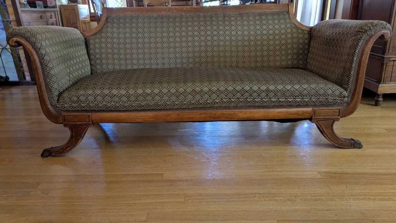 Antique Victorian Sofa Couch with Claw Feet - Wood Frame