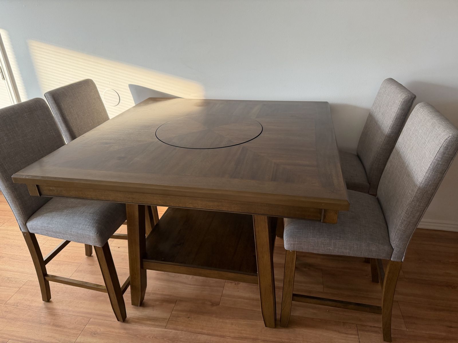 Square Counter-Height Dining Table Set with Built-In Lazy Susan and 4 Chair LIKE NEW ONLY 8 MONTHS OF USE