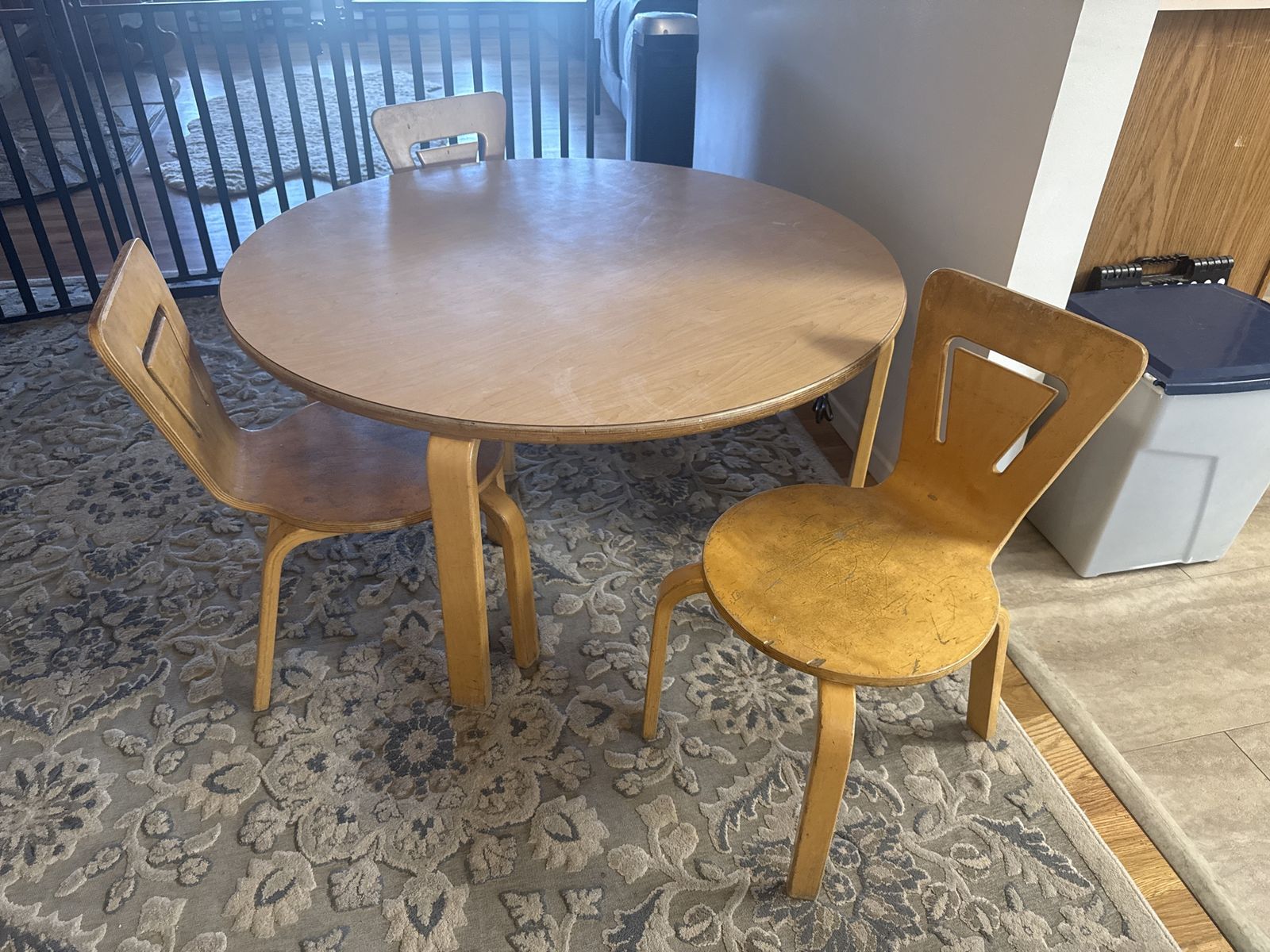 Kids Round Table and 3 Chairs - Light Wood Finish