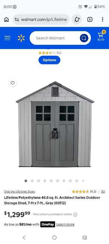Lifetime Architect Series 7x7 ft. Polyethylene Outdoor Storage Shed, 46.6 sq. ft., Gray (60512)