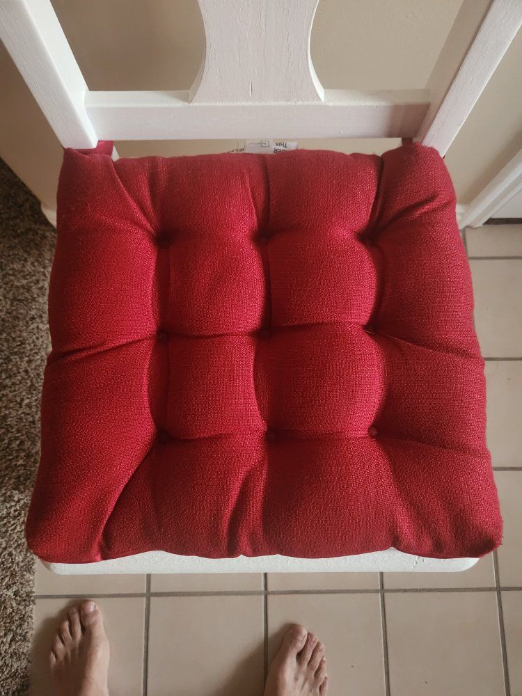 Red Tufted Chair Pad Seat Cushion with Ties