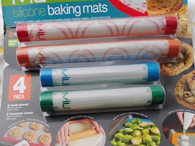 Miu 4-Pack Silicone Baking Mats - 2 Half-Sheet & 2 Toaster Oven Size, Non-Stick, Oven/Microwave/Freezer Safe