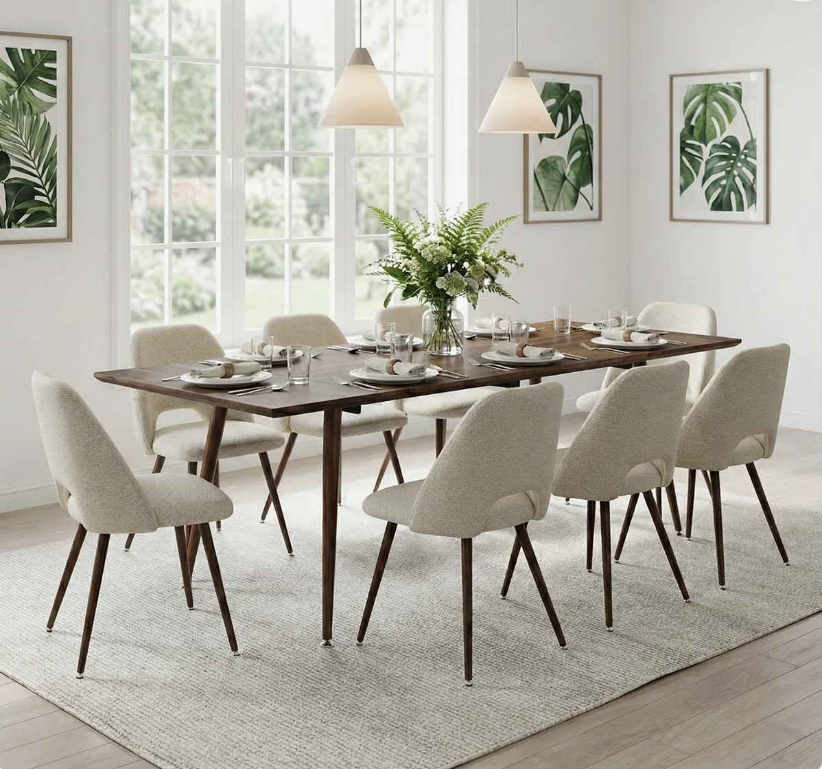9-Piece Extendable Dining Table Set with Upholstered Side Chairs by Wade Logan