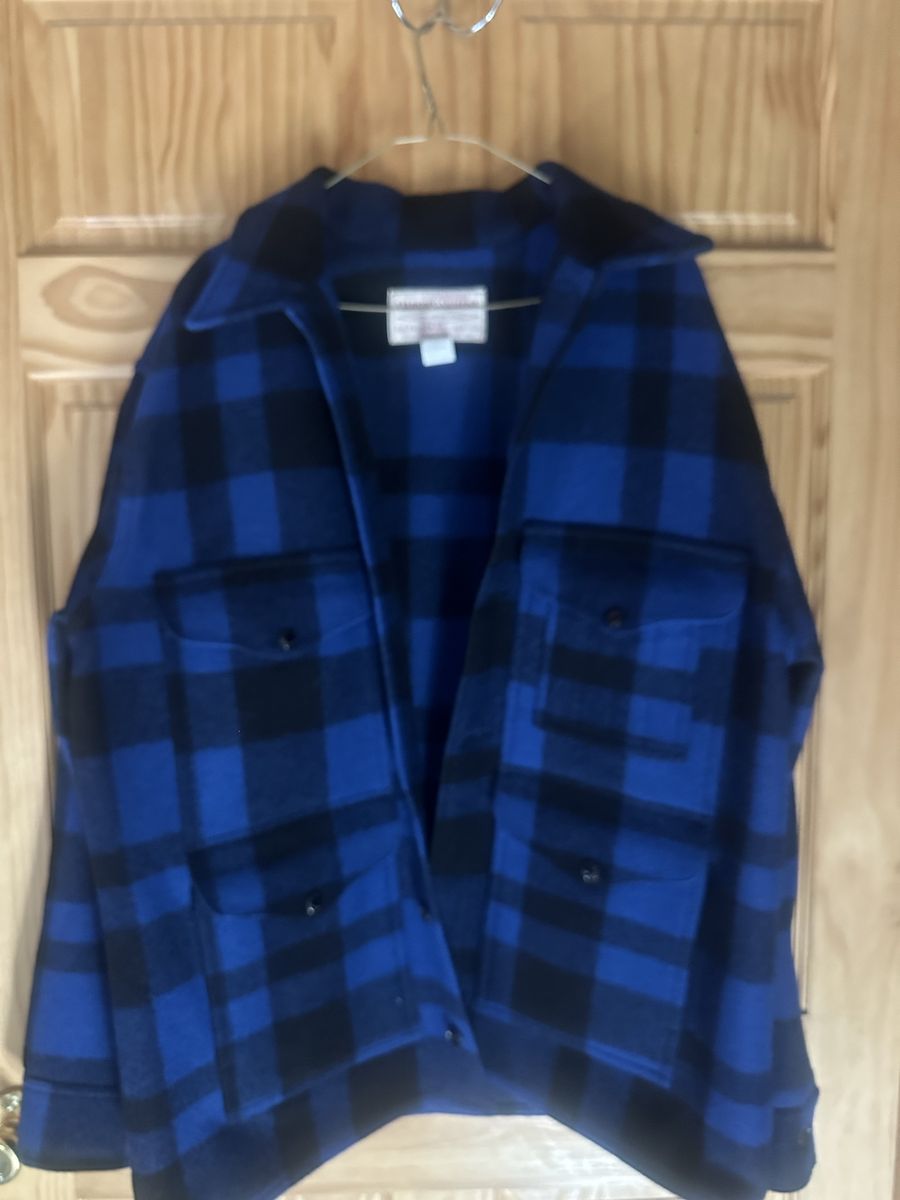 Filson Mackinaw 100% Virgin Wool Buffalo Plaid Cruiser Jacket - Blue/Black, Size 40
