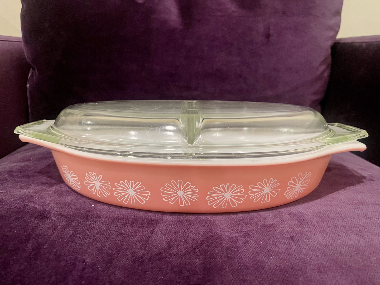 *VINTAGE PYREX* Divided Serving Dish 12" Early American *PINK DAISY*