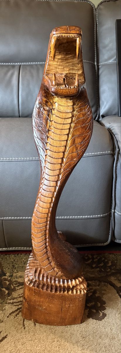 Hand-Carved Wooden Cobra Statue