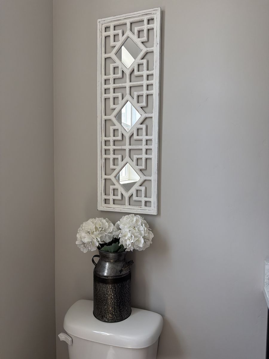 Rustic Shabby Chic White Wood Geometric Wall Decor Mirror Panels - Farmhouse Style