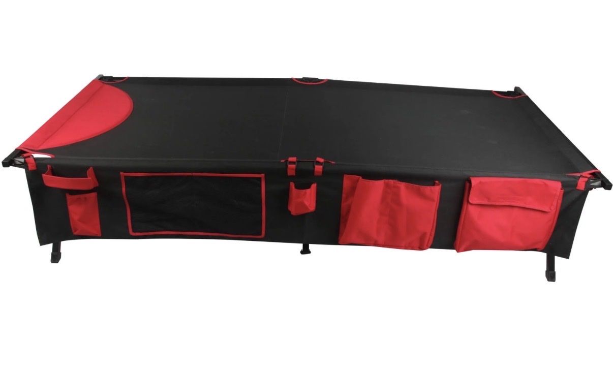 Ozark Trail Deluxe Folding Camp Cot Twin Size with 7-Pocket Organizer & Carry Bag