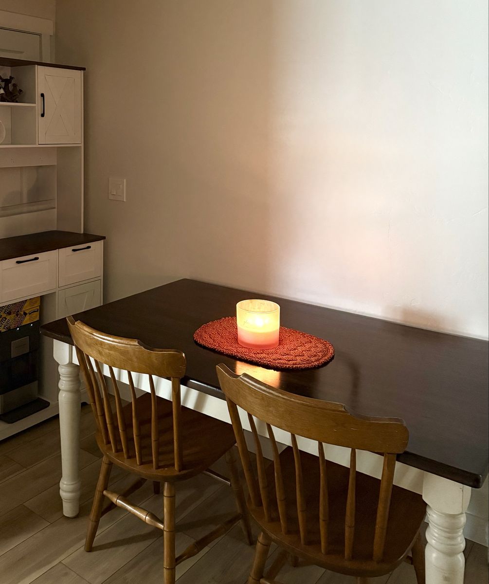 Farmhouse Style Dining Table - Dark Wood Top, White Legs