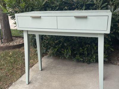 Wood Target Desk Robins Egg Blue with Brass Hardware MCM