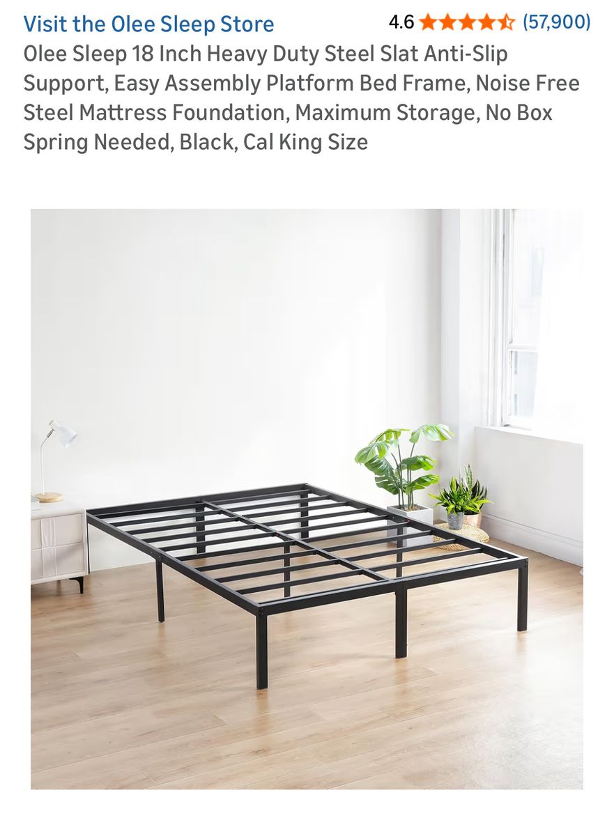 Cal King 18 Inh Heavy Duty Bed Frame, Black, New