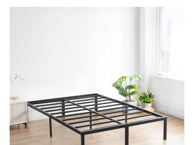 Cal King 18 Inh Heavy Duty Bed Frame, Black, New
