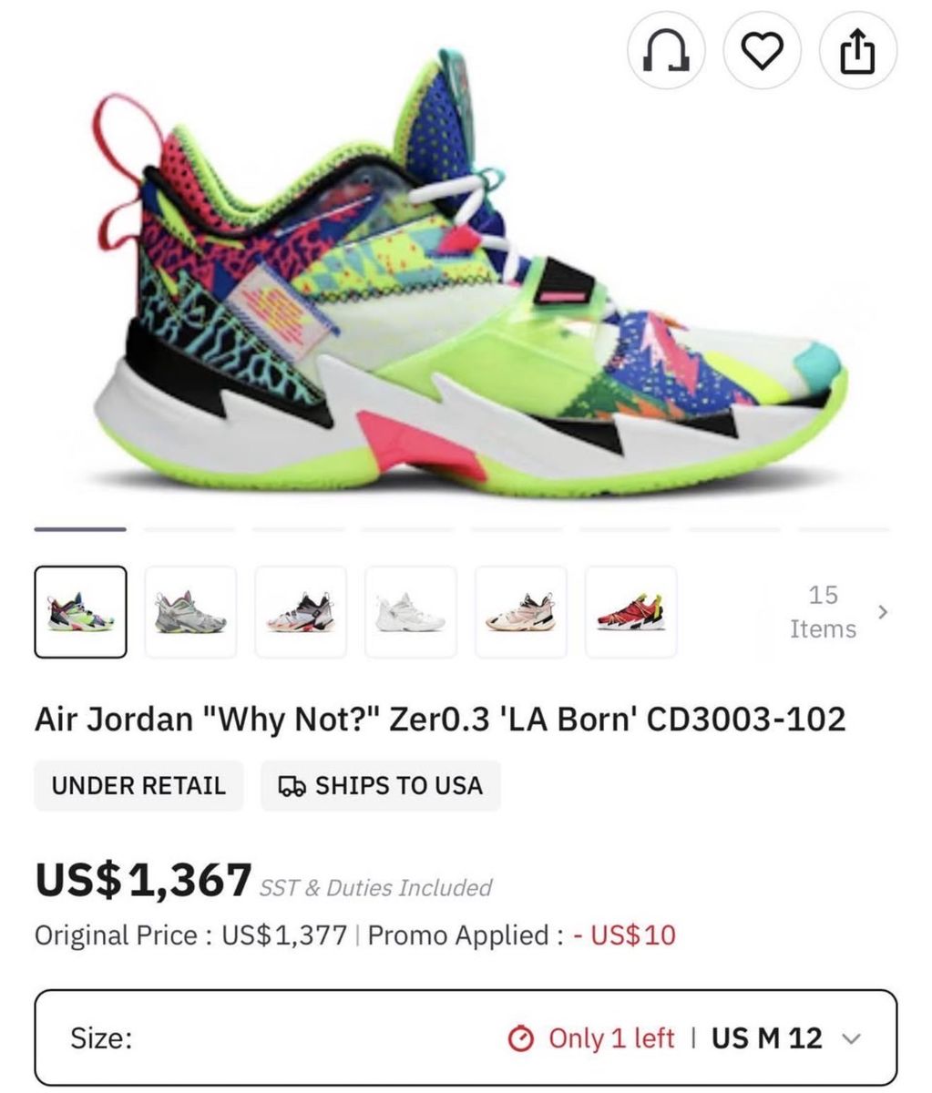Nike Air Jordan "Why Not?" Zer0.3 'LA Born' CD3003-102 Men's Basketball Shoes US M 12