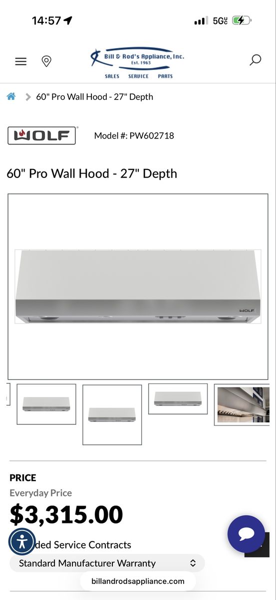 Wolf 60" Stainless Steel Range Hood