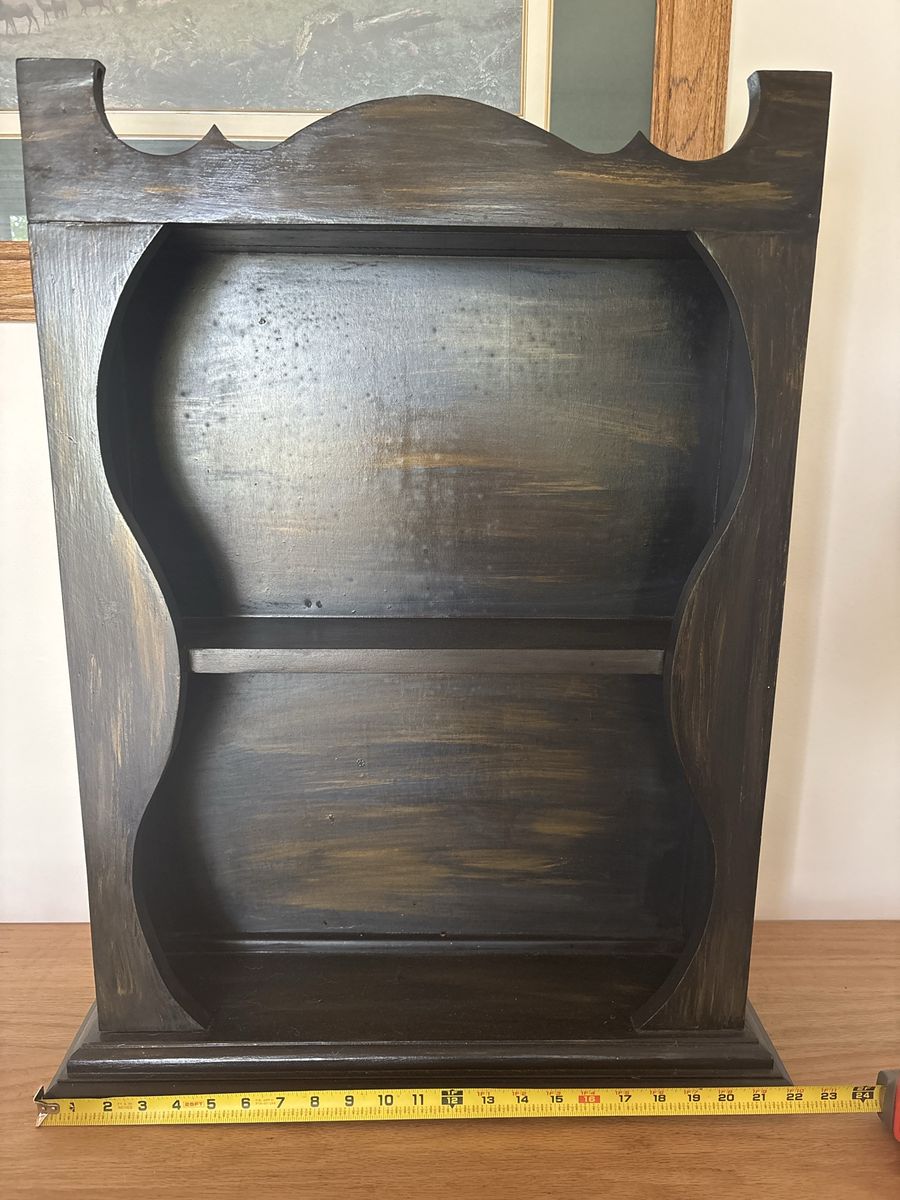 Vintage Wooden Wall Display Shelf - Dark Brown Distressed Finish