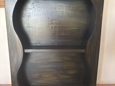 Vintage Wooden Wall Display Shelf - Dark Brown Distressed Finish