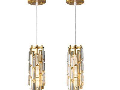 2 PK Modern Gold Pendant Light Mini Crystal Chandelier