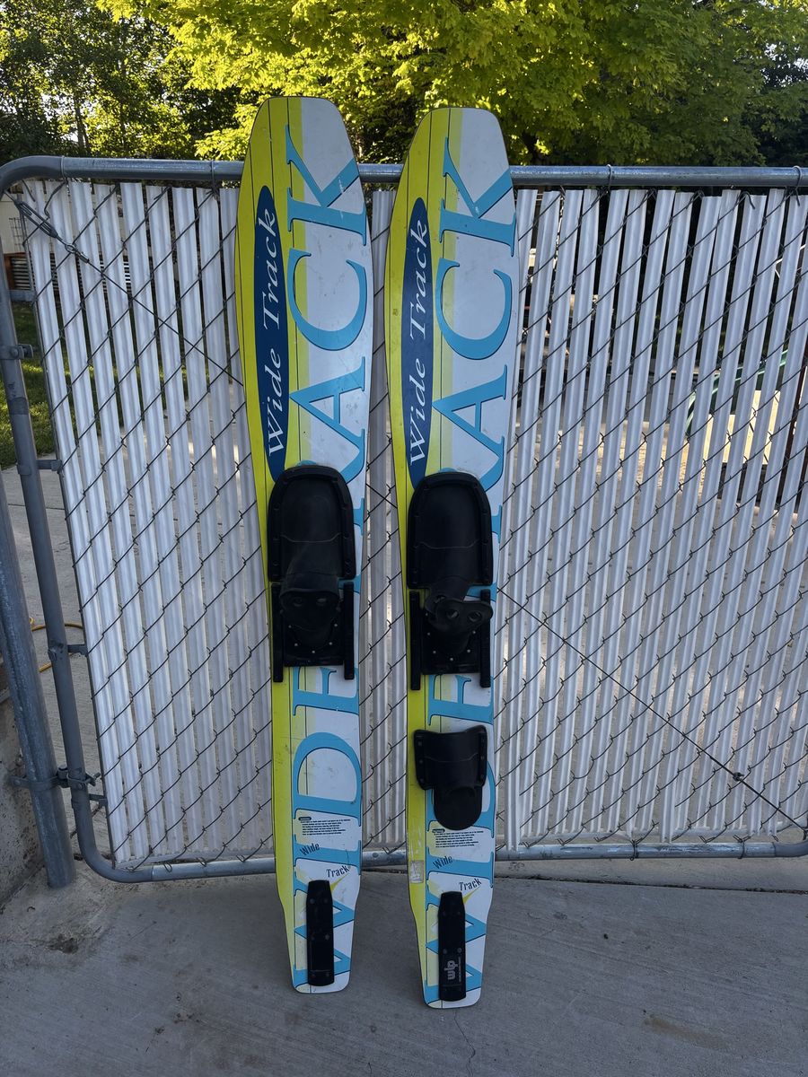 Wide Track Water Skis - Yellow/Blue Pair, Classic Recreational Skiing, Good Condition