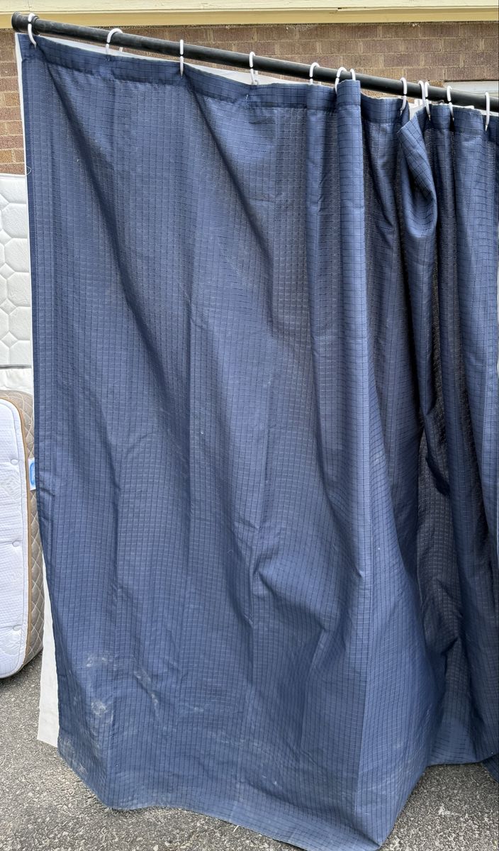 Navy Blue Grid Pattern Shower Curtain with Hooks - Used