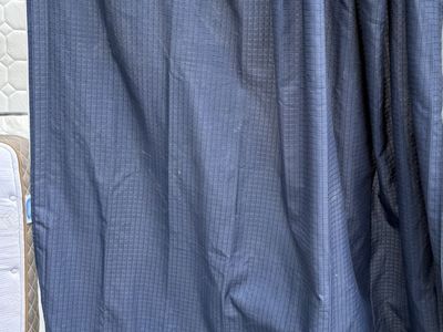 Navy Blue Grid Pattern Shower Curtain with Hooks - Used