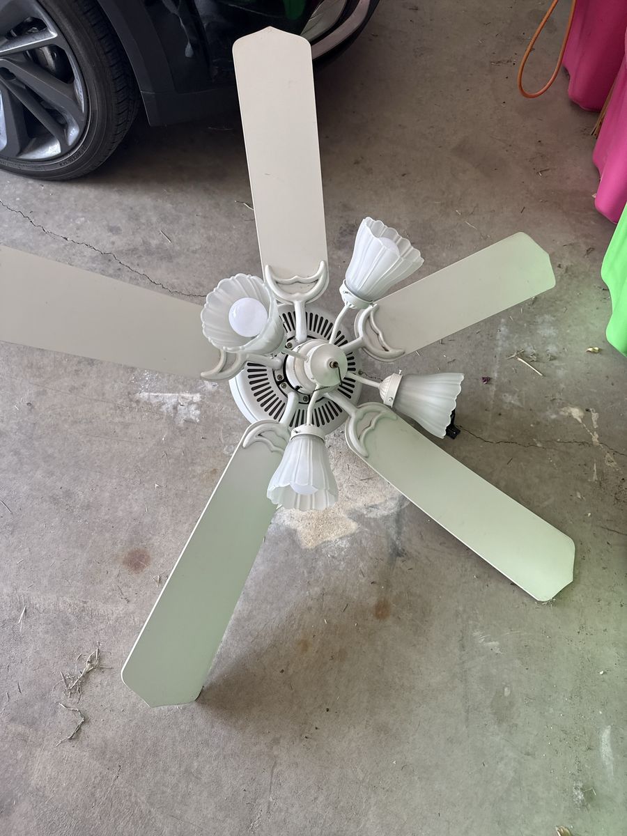 White 5-Blade Indoor Ceiling Fan with 4-Light Fixture and Tulip Glass Shades