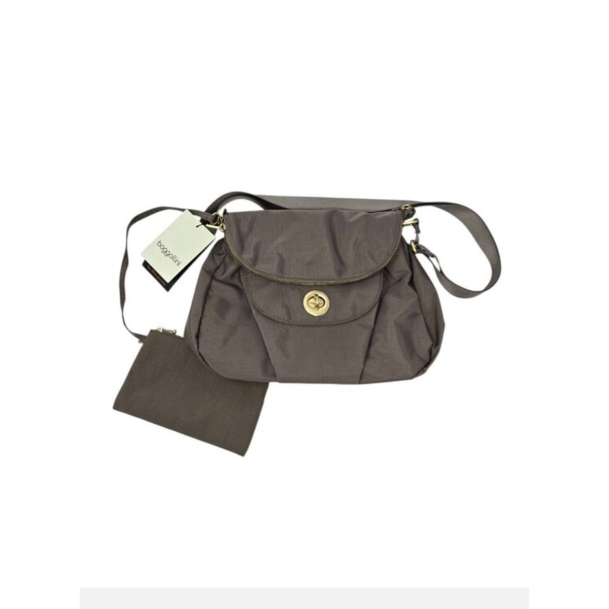 NEW Baggallini Kuala Flap Zip Hobo Crossbody Bag Dark Gray Taupe