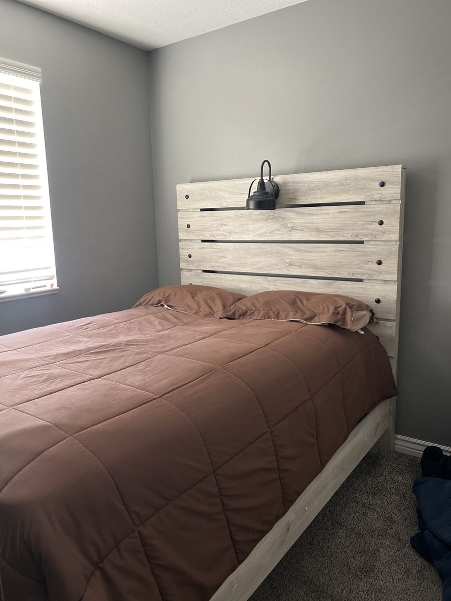 Modern Farmhouse Full bed frame with storage drawers and headboard light