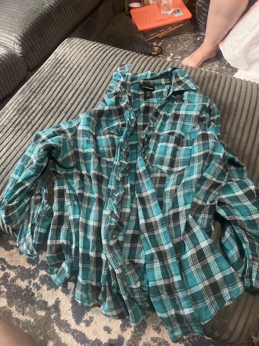 Lane Bryant Green Black Plaid Long Sleeve Button Down Shirt Size 18/20