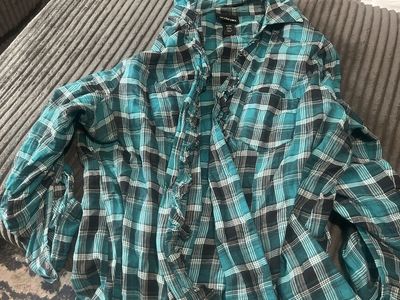 Lane Bryant Green Black Plaid Long Sleeve Button Down Shirt Size 18/20