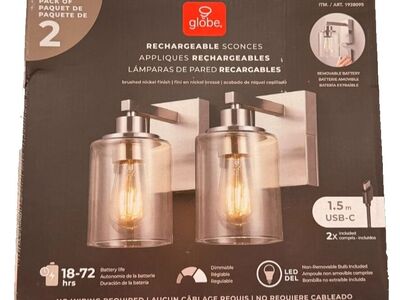 Globe Electric Rechargeable Glass Wall Sconce, Battery Powered 2-pack 1938095 #103840
