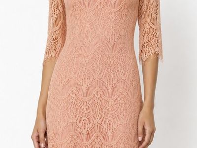 Pink Lace Dress with 3/4 Sleeves - Elegant