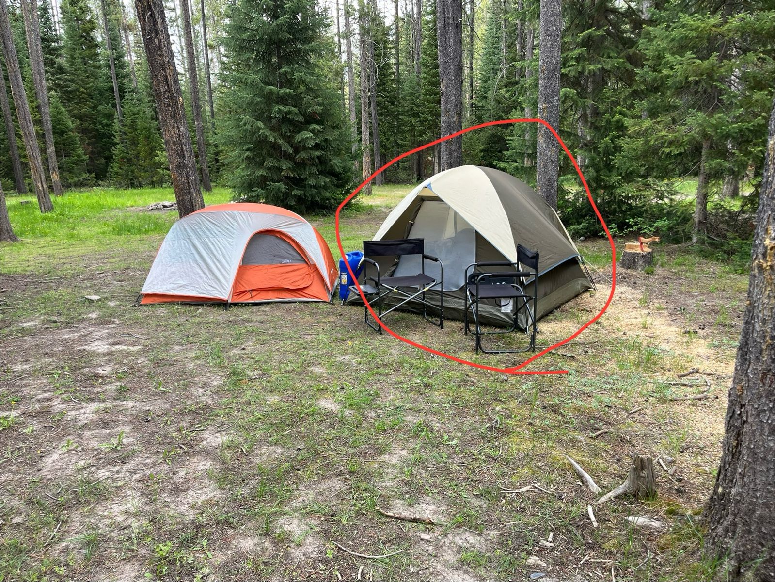 Coleman “4” man dome tent with fly and stakes.