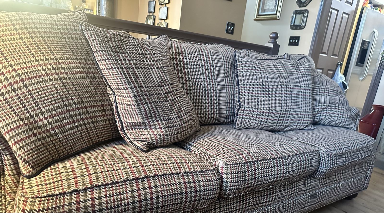 2-custom Ralph Lauren regular size couches made with down feathers. Comes with 4 used pillows and a bunch of never used pillows