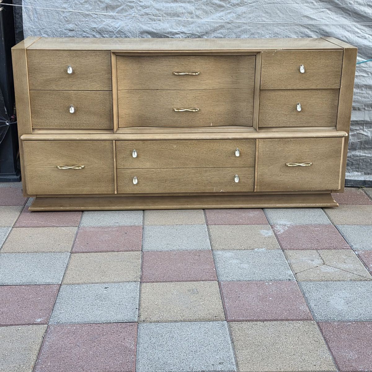 Vintage Mid-Century Solid Wood 9 Drawer Dresser