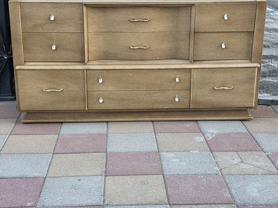 Vintage Mid-Century Solid Wood 9 Drawer Dresser