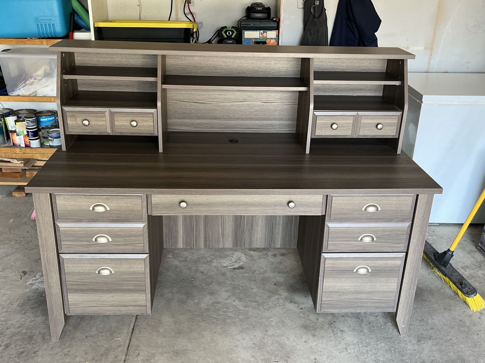 Price Reduced! Gray Wooden Desk with Hutch