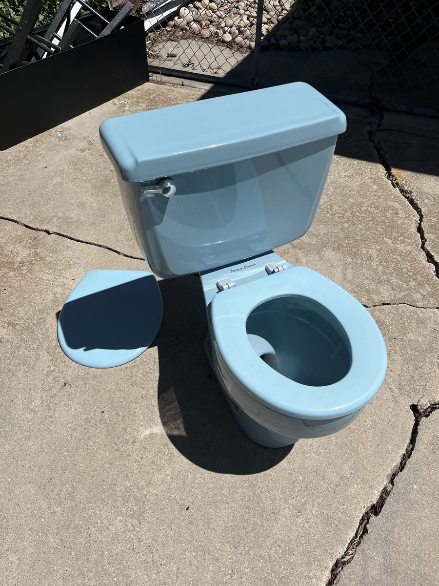 American Standard Vintage Blue Toilet - Complete Set, Tank, Bowl, and Lid