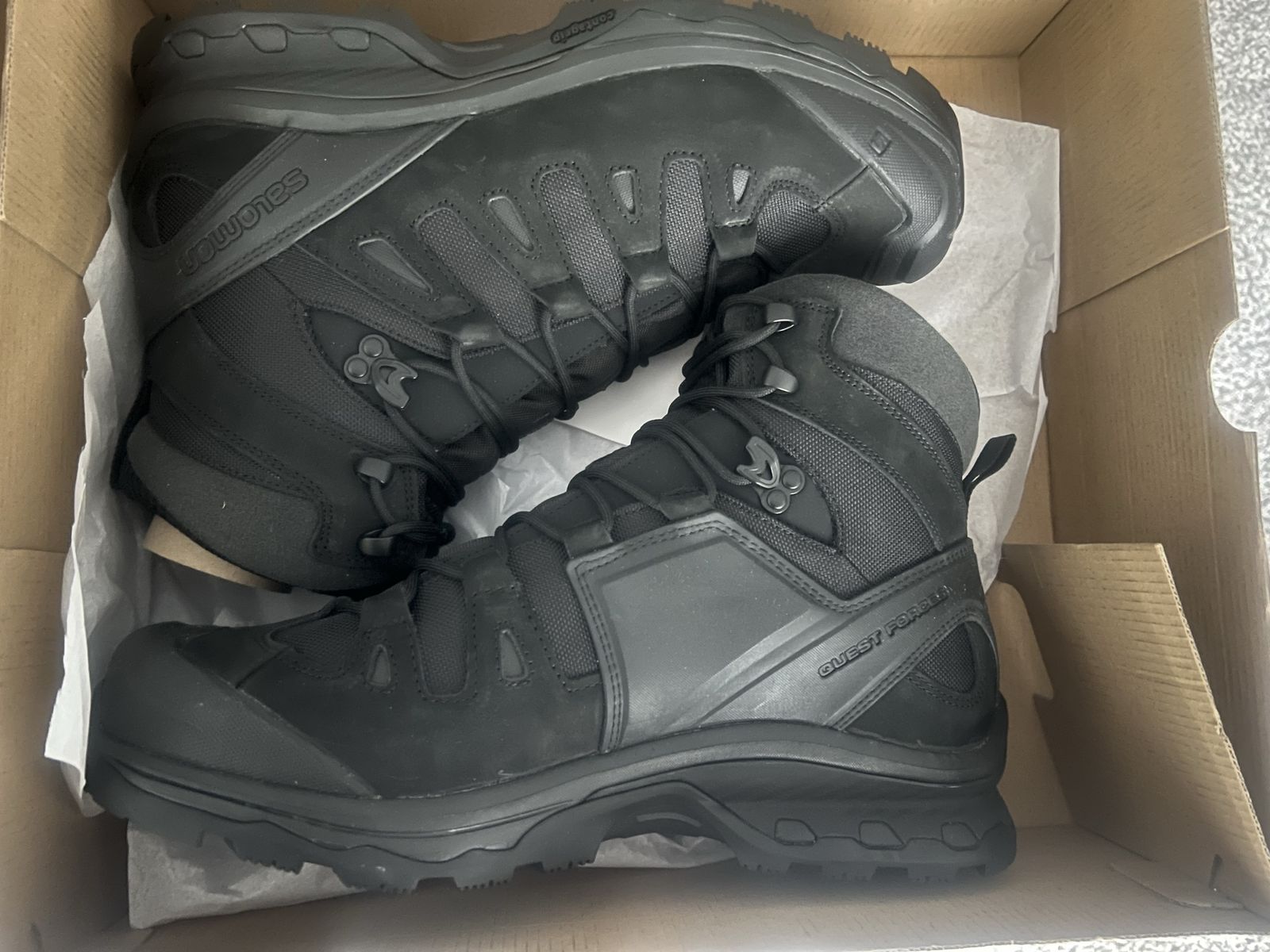 Salomon Forces Quest 4D 2 Tactical Hiking Boots - Men's Size 12.5 Wide - Black; Salomon Speed Laces included in package