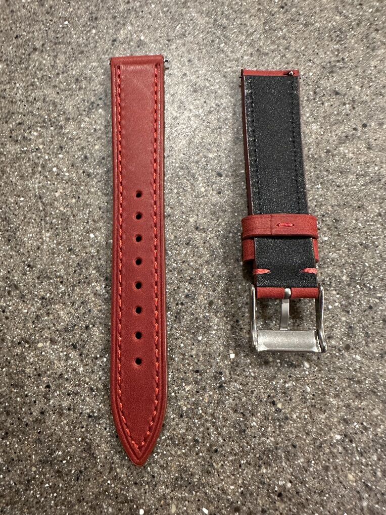 Red Real Leather Watch Band 18mm Lug - New