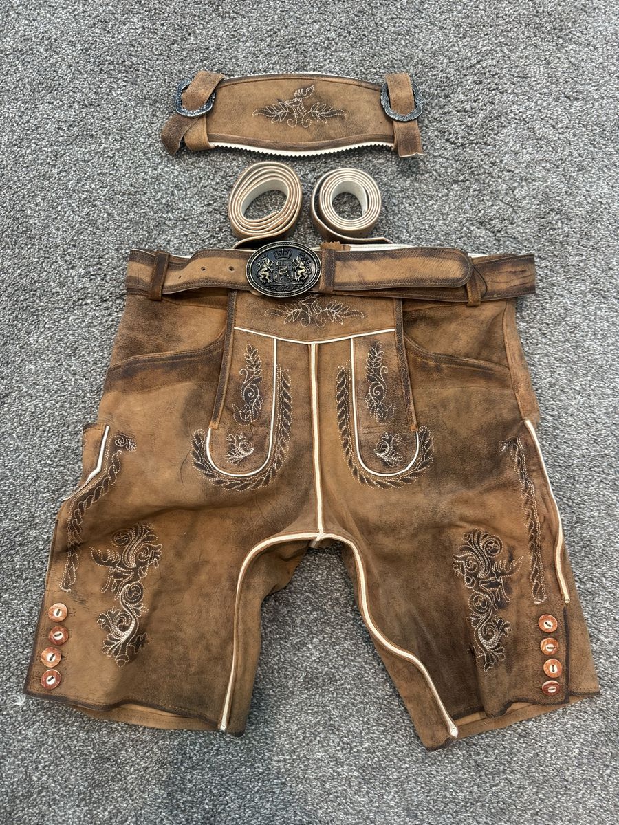 Traditional Leather Lederhosen with Suspenders and Belt.