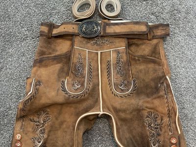 Traditional Leather Lederhosen with Suspenders and Belt.