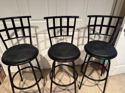 3 Black Metal Full Back Bar Stools for Sale