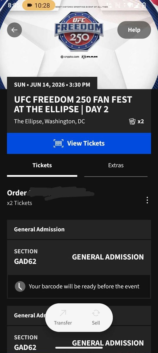 Trading 1 Ticket to the UFC Freedom 250 Fight in D