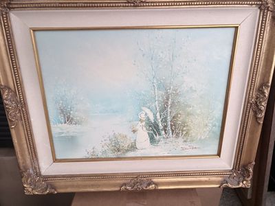 Vintage Framed Winter Scene Artwork