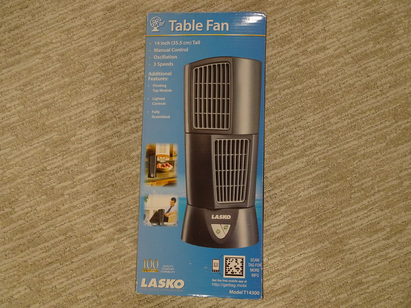 Lasko 14 inch Wind Tower Oscillating Table Fan
