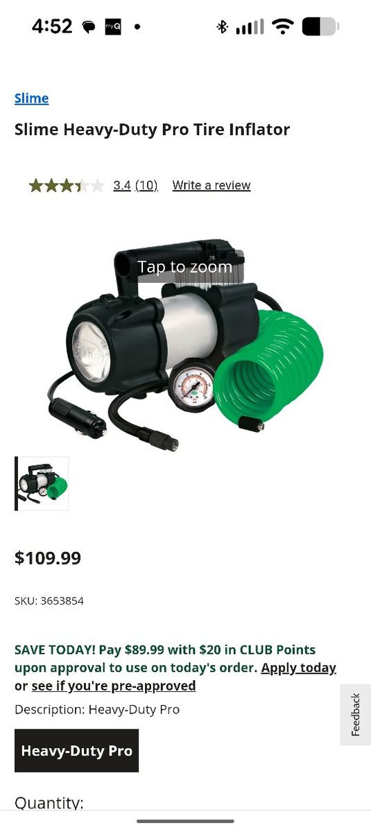Slime Heavy-Duty Pro Tire Inflator Portable Air Compressor with Carrying Case